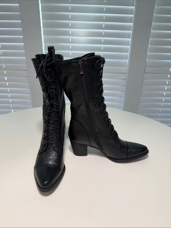 Shoes - Women’s Black Lace-Up Mid-Calf Boots